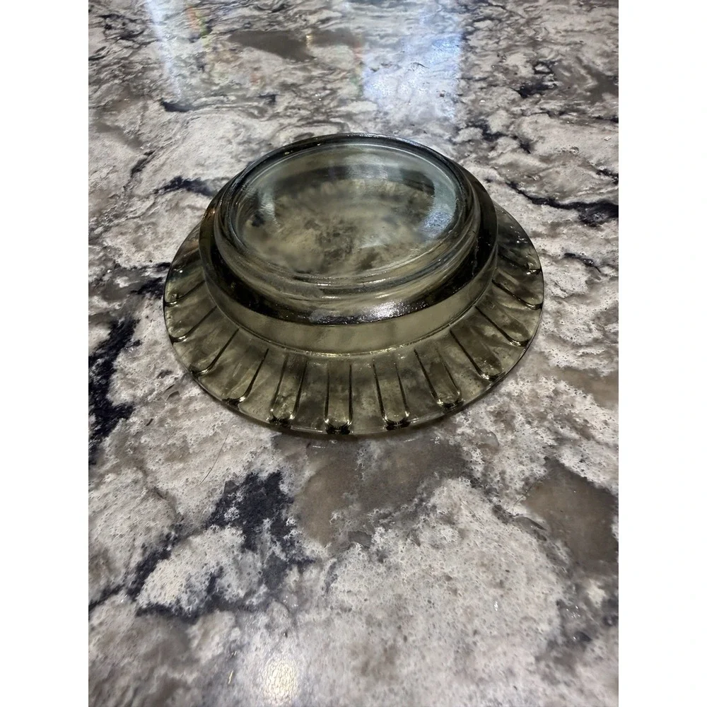 Vintage Smoky Gray Glass Ashtray Ribbed Rim Design Round Dish 4.5 Inch
